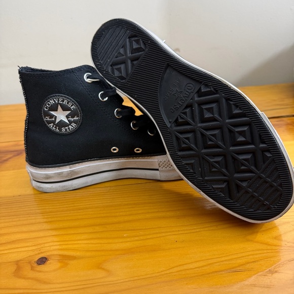 Converse Black High-Tops CTAS with Silver Spikes Distressed Style Lifted No Wear - Picture 2 of 13
